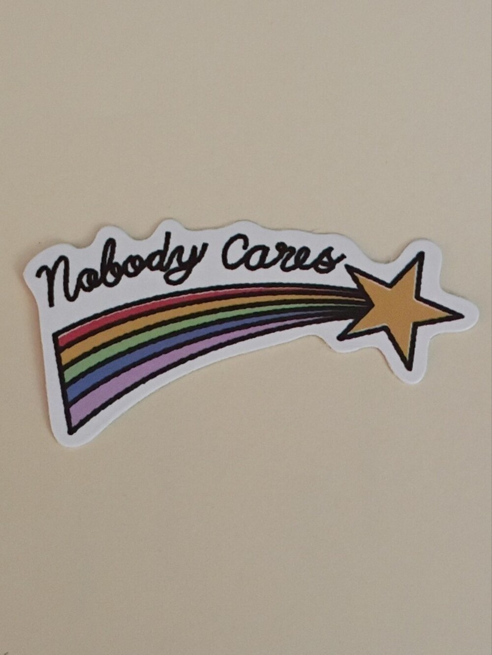 10/$10 Stickers - Nobody Cares - Shooting Star Yellow With Rainbow